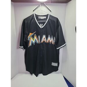 Giancarlo Stanton MLB Majestic Miami Marlins Men's Black Jersey Size 52 L